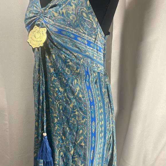 Blue Ruched Tiered Halter Maxi Dress blue with gold foil flex - Picture 4 of 8